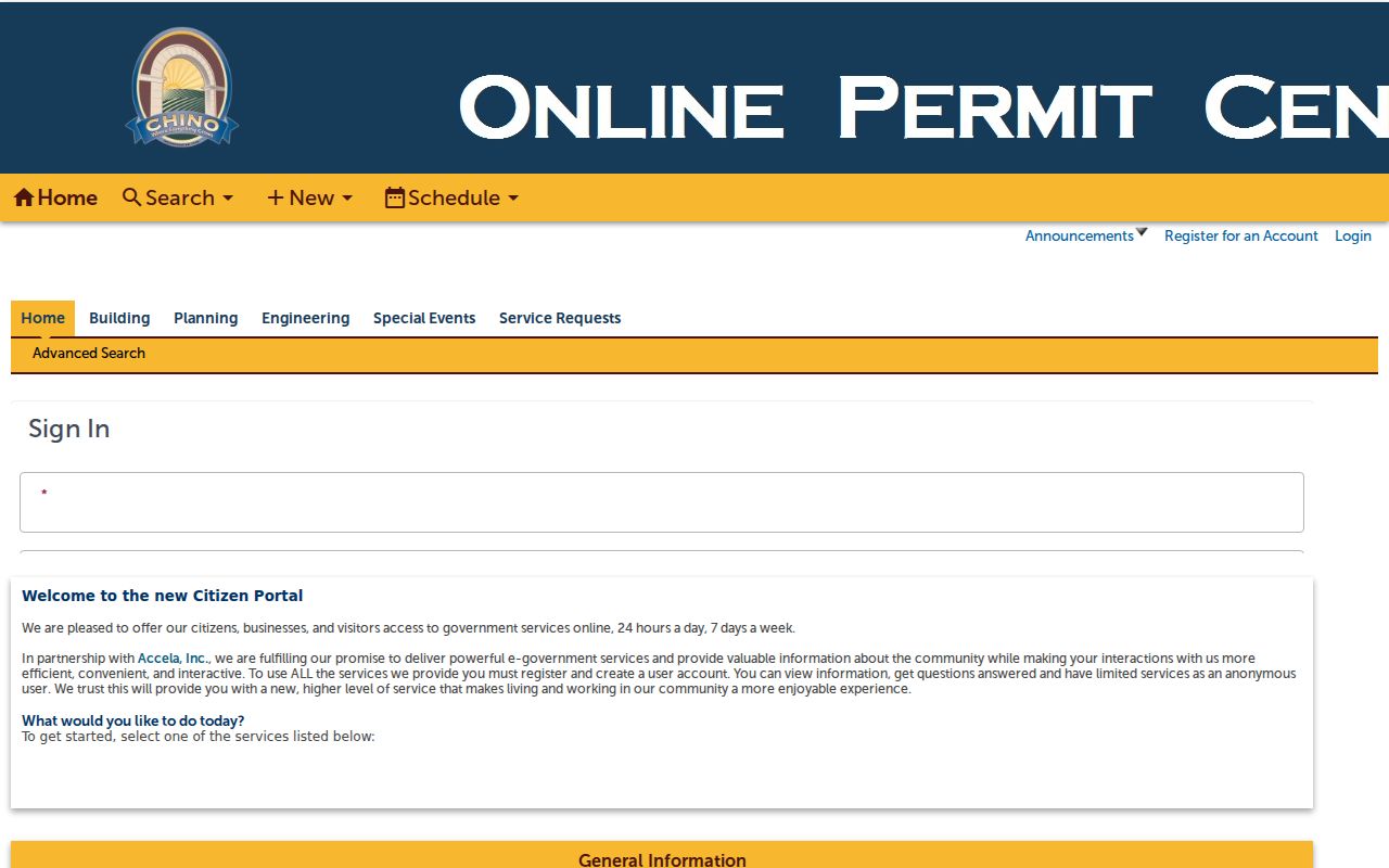 Chino street directory permit portal
