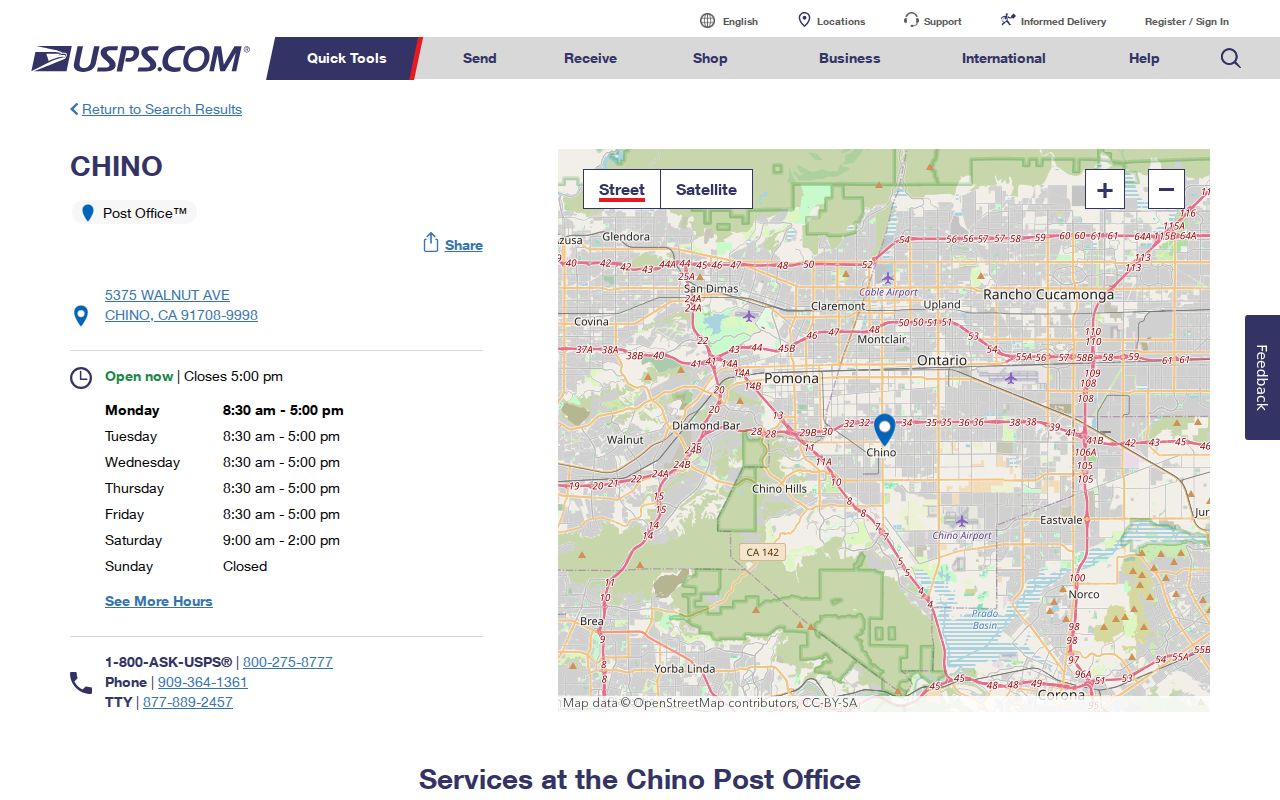 Chino ZIP directory post office detail